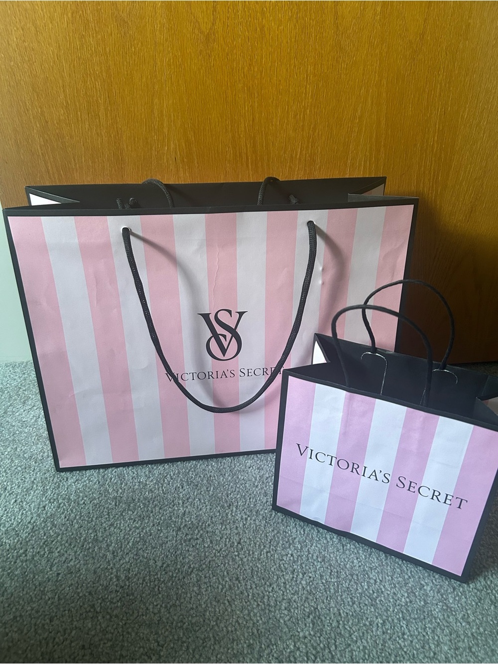 Victoria's Secret Pink, Light Pink & Red Striped Paper Bag Set - Picture 3 of 4